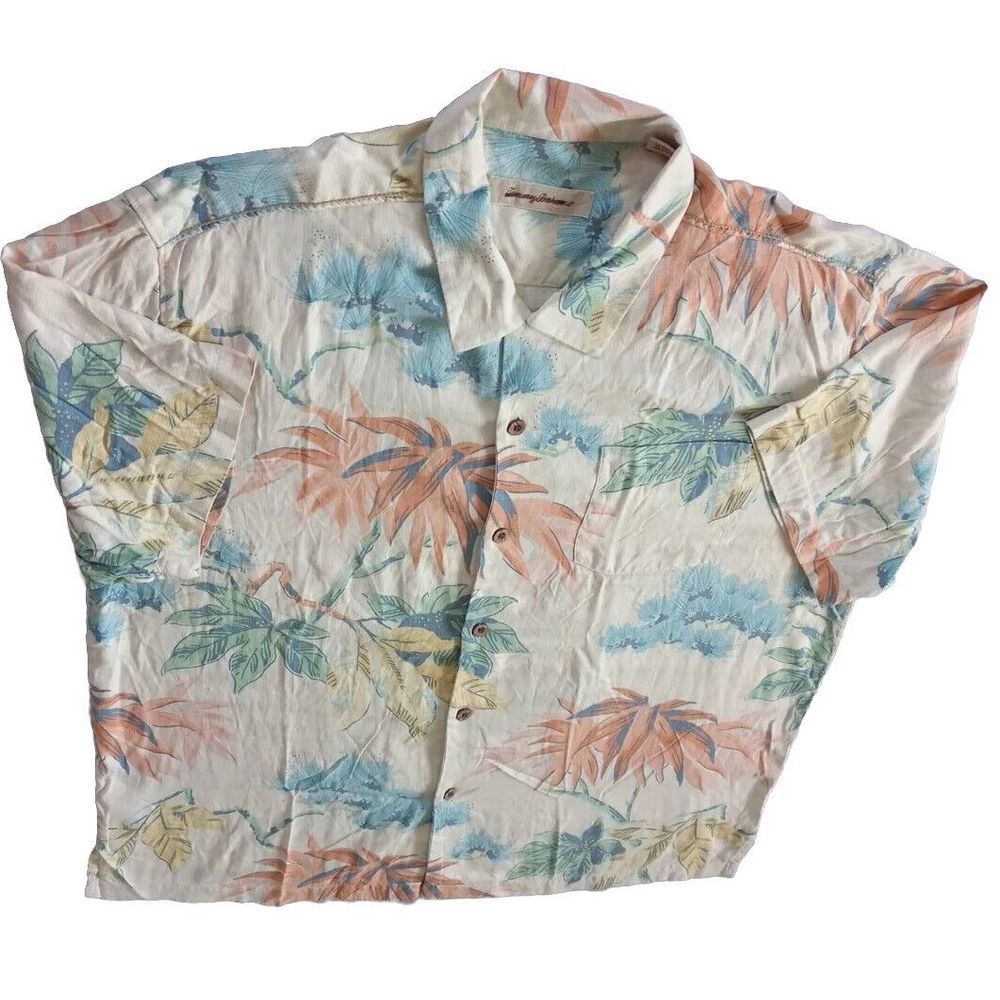 Tommy Bahama Men XL Short Sleeve Summer Buttons Silk Floral Paisley Multicolor